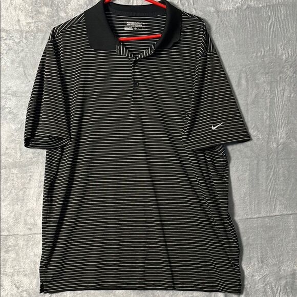 Nike Golf Black White Striped Short Sleeve Polo Size XL - Picture 1 of 8
